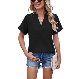 Женская блузка с коротким рукавом и вырезом v-образной формы Clearflower, Black