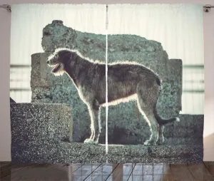 Штора ABAKUHAUS "Ирландский волкодав", уличная, с изображением охотничьей собаки, универсальная, для гостиной, с петлями и крючками, 280 x 225 см, цвет: темно-серый, серо-слоновая кость Abakuhaus