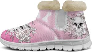 Ботинки Howilath с принтом черепа, белые пушистые, с противоскользящей подошвой, уличная обувь с защитой от скольжения для зимних путешествий и отдыха