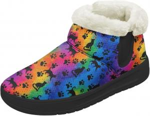 Женские зимние ботинки на низком каблуке, водонепроницаемые, легкие, теплые, с плюшевой отделкой, противоскользящие модные ботинки, размеры 36-44 Quxjehoe, Colorful Paw Prints