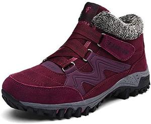 Женские зимние снежные ботинки водонепроницаемые с теплой подкладкой из меха против скольжения рабочие ботинки на щиколотку повседневные легкие ботинки для походов и активного отдыха Qacksv, Red