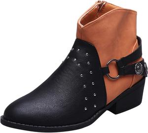 Женские ботильоны ZBYY, зимние с массивным низким каблуком, челси с боковой молнией, круглым носком, противоскользящие, ботинки-комбат, Brown 5.5