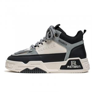 RENBEN Скользоустойчивые износостойкие высокие скейтерские кроссовки мужские бежево-черно-серые, цвет Beige Black Gray
