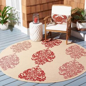 Ковер SAFAVIEH, 201 x 201 см, Courtyard Collection Round Natural / Red CY2720 для помещений и улицы, водонепроницаемый, легко чистится, для патио, заднего двора, прихожей