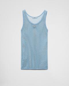 Майка из хлопковой сетки без рукавов Prada, астрально-синий
