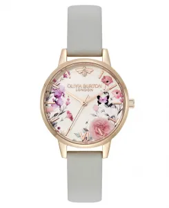 Женские часы с цветочным рисунком и ремешком из телячьей кожи Earl Grey, 30 мм Olivia Burton, gray