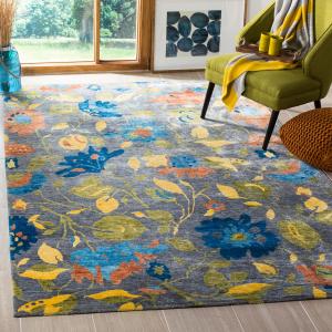 Ковер SAFAVIEH, 183 x 275 см, Tibetan Collection, Blue & Multi, ручной работы цветочный вискозный, идеален для помещений с высокой проходимостью в гостиной, спальне (TB839A)