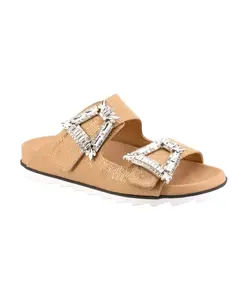 Коричневые кожаные сандалии с узором под змеиную кожу и стразами. Twentyfour, коричневый