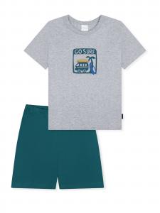 SCHIESSER Пижама 'Kids Nightwear' в крапчатом серо-зеленом цвете
