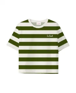 Полосатая укороченная футболка в стиле Малия Mc2 Saint Barth, зеленый