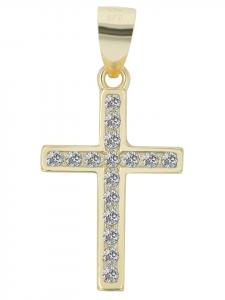 Adeliás Женский кулон - Крест. Кулон в виде креста из серебра 925 пробы с кубическим цирконием в золотой оправе