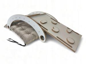 Маленькая ДЕРЕВЯННАЯ качалка + горка + стена + бежевая велюровая подушка CE Gugi