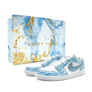 Jordan Кроссовки Air 1 для скейтбординга, устойчивые к истиранию, низкие, унисекс, синие, белые