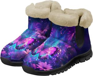 Twousenru Фиолетовые зимние ботинки на низком каблуке для женщин, легкие с утолщенной подошвой, для прогулок на улице с утепленной фланелевой подкладкой