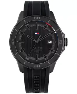 Мужские кварцевые часы с черным силиконовым ремешком, 43 мм Tommy Hilfiger, black