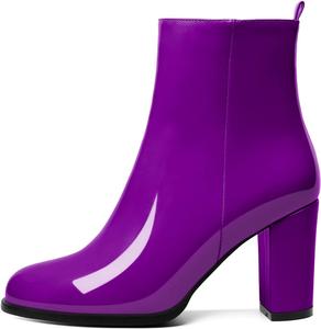 Женские ботильоны Joseywade с объемным каблуком, круглым носком и высоким толстым каблуком, с меховой подкладкой, короткие ботинки с боковой молнией, высота каблука 3,5 дюйма, Patent Purple