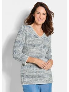 GOLDNER Укороченный размер: Вязаный пуловер, фактурный пуловер с 3D-эффектом синего цвета / с узором