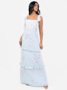 Нежное платье макси с цветочной вышивкой Maya Deluxe, светло-синий