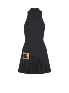 Расклешенное платье из ткани гран-де-пудр с поясом Balmain, черный