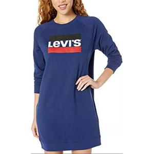 Левис Женское платье с длинными рукавами синее Левис