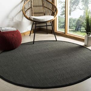 Ковер SAFAVIEH, 183 x 183 см, Natural Fiber Collection, Anthracite & Black, Border Sisal Design, Easy Care, идеально подходит для помещений с высокой проходимостью в гостиной, спальне (NF131D)