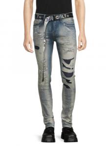 Рваные джинсы суперскинни с поясом Cult Of Individuality, синий