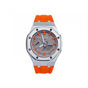 CASIO Часы Unisex Liquid Crystal/Analog Dual Display Series 48.5mm Gray Watch, Orange Breeze Silver Case Orange Strap