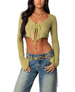 Вязаный топ в рубчик с завязкой спереди Edikted Bekkah, зеленый