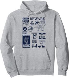 Худи с предупреждающими надписями о динозаврах из фильма «Мир Юрского периода: Доминион», серого цвета Jurassic World