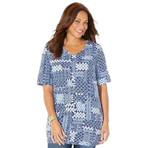 Женская туника больших размеров с короткими рукавами и v-образным вырезом Catherines легкого кроя, цвет Navy Mosaic Patchwork