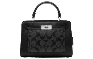 Сумка через плечо Lane Canvas With Leather маленького размера женская черная с монограммой COACH