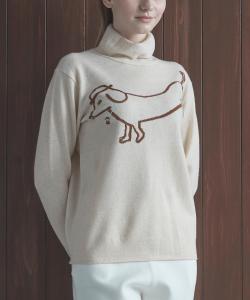 Вязаный свитер с высоким воротником и вышивкой в виде собаки, 100% шерсть.