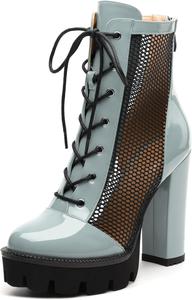 Женские ботильоны на щиколотку, ботильоны на платформе с массивным каблуком для женщин, сексуальные сетчатые сандалии-ботильоны с задней молнией 4.5 MISEZOXI, Grey Patent
