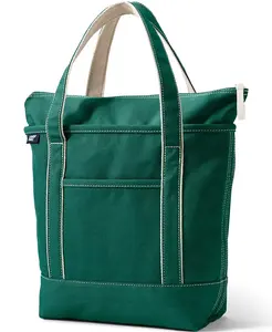 Средняя однотонная холщовая сумка-тоут с 5 карманами на молнии Lands' End, зеленый