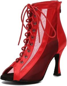 Женские танцевальные ботильоны с сеткой и шнуровкой, с молнией, для бальных, латинских и сальса танцев MGM-Joymod, L593 Red