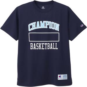 Мужская футболка Champion C3-YB355 с коротким рукавом, круглый вырез, графический логотип, баскетбольная тематика, темно-синий