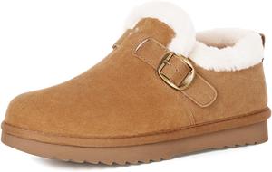 Женские зимние ботинки из натуральной замши, мини-башмаки с подкладкой из искусственного меха, зимние короткие ботильоны, водоотталкивающие, теплые, для улицы, с нескользящей подошвой, стелька с эффектом памяти, регулируемая пряжка Hsyooes, Light Brown