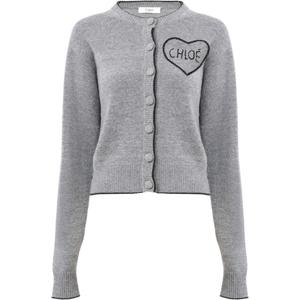 Кардиган из шерсти с аппликацией в виде сердца Chloé, серый