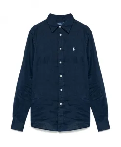 Синяя льняная рубашка, женская мода Polo Ralph Lauren, синий