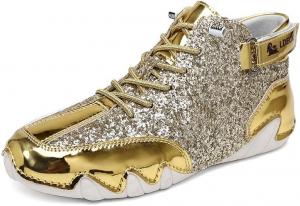 Мужские высокие блестящие кроссовки с округлым носком, шнуровкой, удобные, противоскользящие, с липучкой и пайетками, ботильоны Generic, золотой
