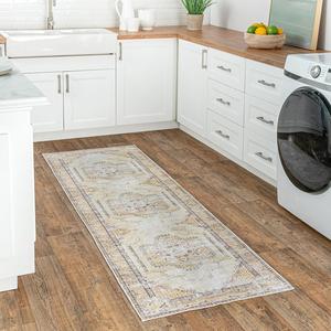 nuLOOM Glenda ковер 77 x 244 см Runner, машинная стирка, выцветший медальон, Light Grey, прямоугольный, толщина 0,15"