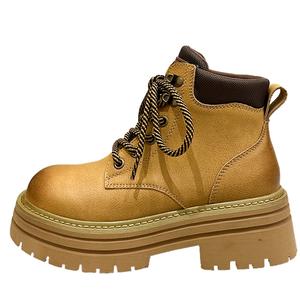 GIGIRYO Женские ботинки Martin желтые с внутренней подошвой-платформой и утеплением, цвет Yellow (Hidden Wedge Fleece-Lined)