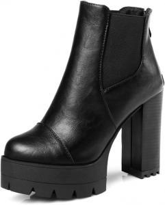 Женские ботильоны COMFASH с высокой массивной подошвой, округлым носком и задней молнией, на платформе, стиль Челси, Black