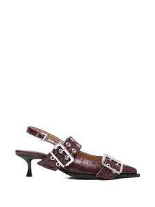 Туфли-лодочки с пряжкой и люверсами Ganni, коричневый