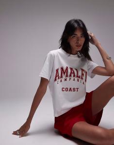 Футболка с принтом «Амальфи» от Topshop, укороченная, белого цвета