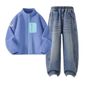 Детская повседневная спортивная одежда Disney, Didi Zhong Round Hook-And-Loop K Coral Blue+Solid Color Denim Blue