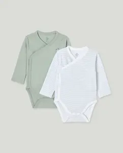 Набор из двух боди для новорожденных с длинным рукавом Cotton Juice, зеленый