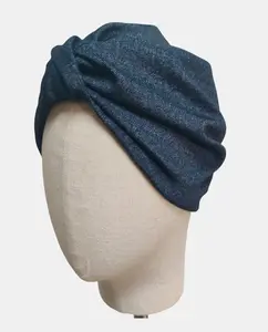 Онкологический тюрбан NAIS jeans, передний узел, на подкладке из бамбука Belleturban, темно-синий