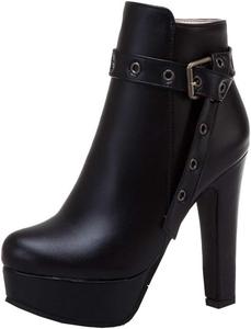 Женские ботильоны на платформе Alsoloveu с массивным каблуком, закрытым носком и высокой пяткой на молнии, Black