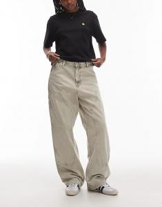 Джинсы свободного кроя Carhartt WIP Brandon с двойным коленом серого цвета с меловой потертостью